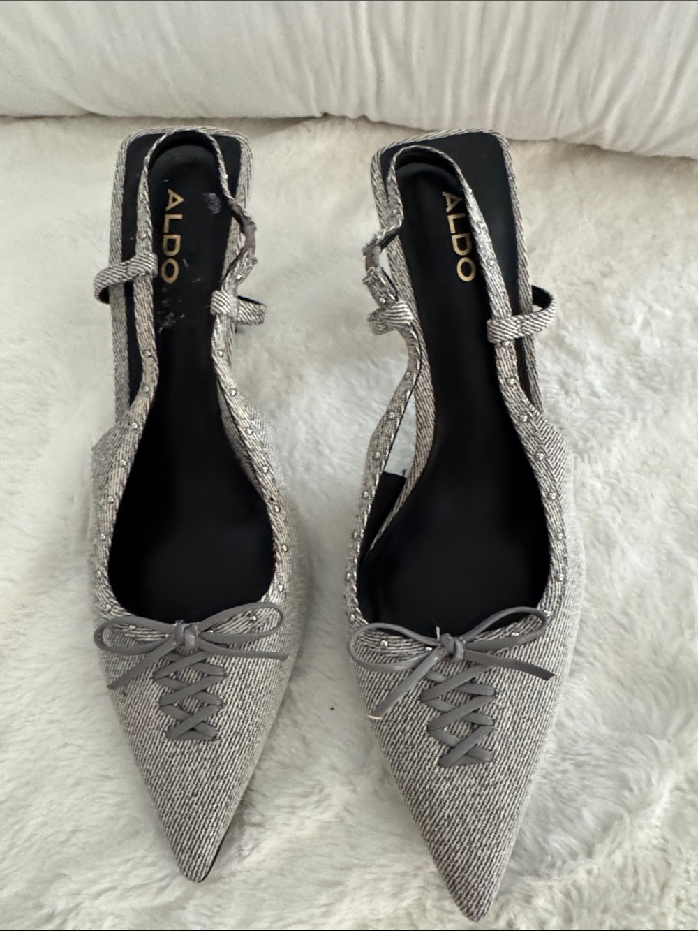 Aldo Silver Textured Pointed Slingback Flats